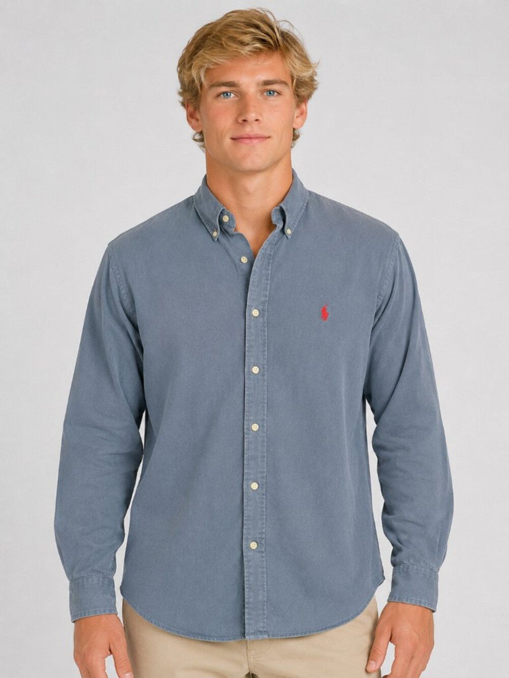 Polo Ralph Lauren Blake Blue Muted Wash Finish Cotton Button Down Shirt Men’s L